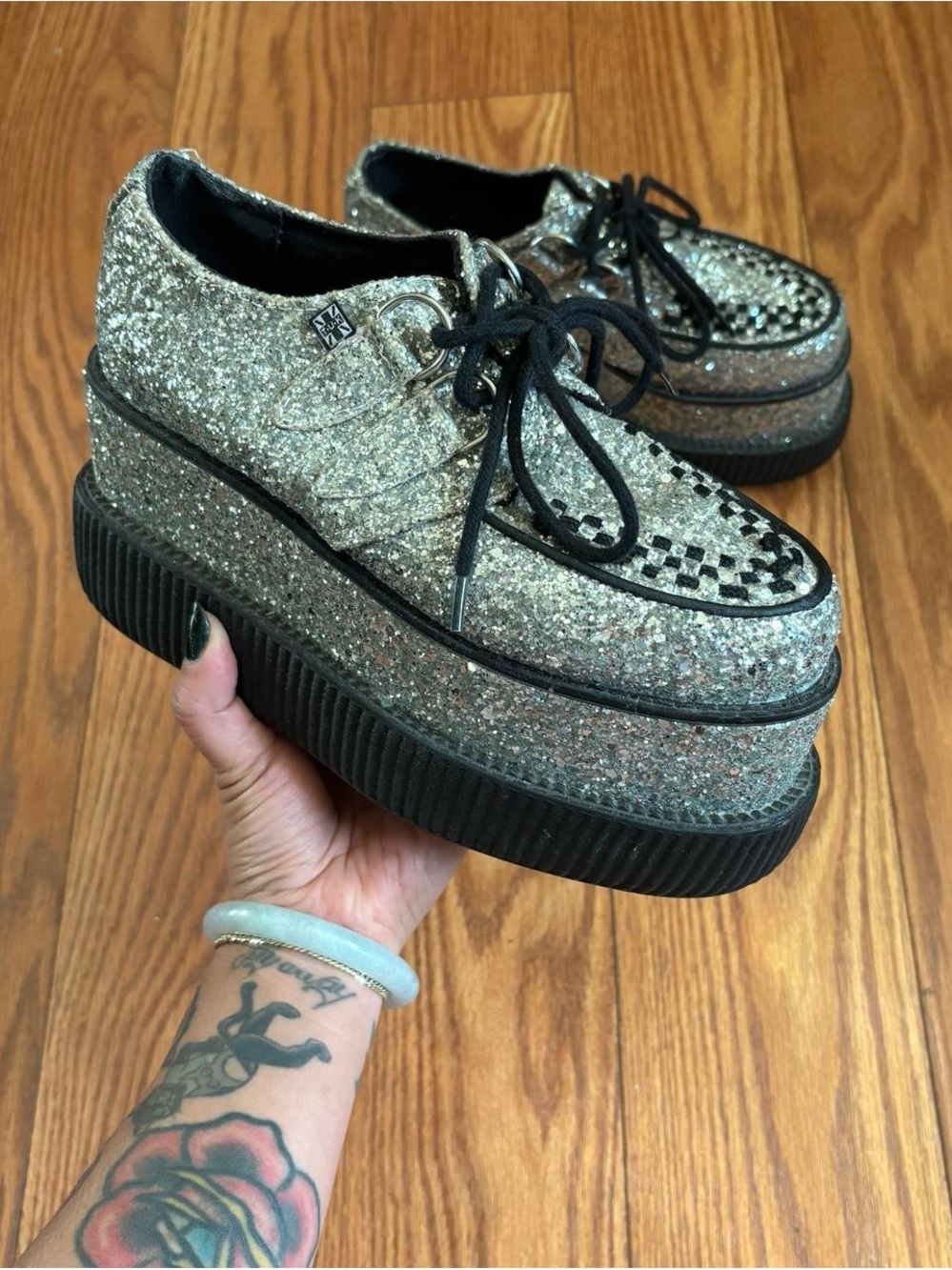 Silver Glitter T.U.K Platform Creepers